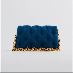 Zara quilted denim handbag with gold chain strap